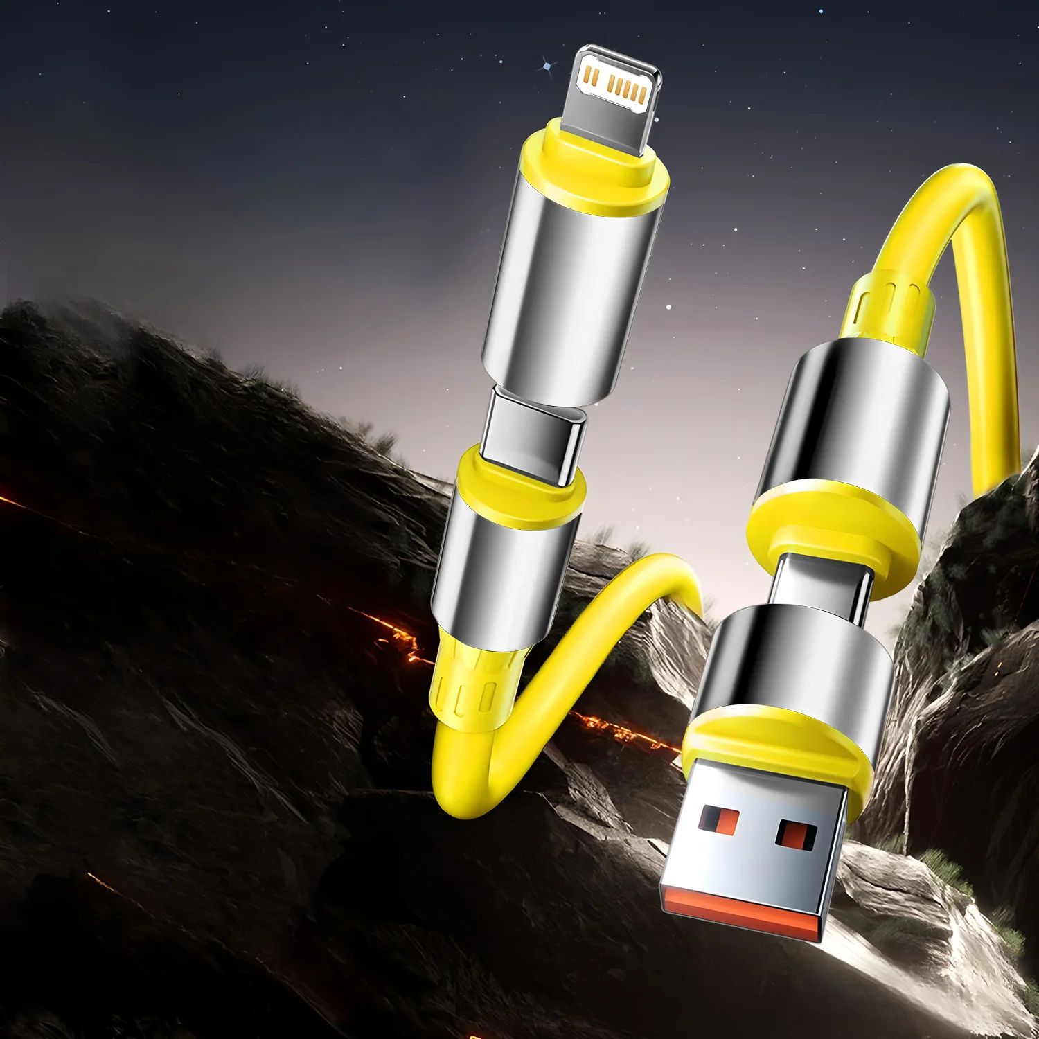 4In1 240W Quick Charging Cable for iPhone15 16 17 Android USB Type C Charger Cable Multi Port Multip