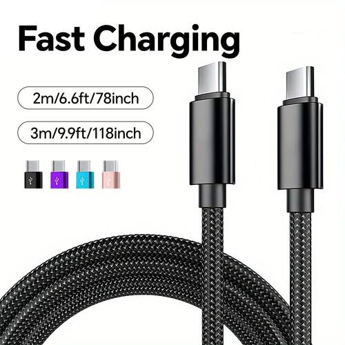 66W 5A Nylon 1m 2m 3m USB C To Type C Quick Charging Cable for Iphone 15 16 Pro Max Samsung S24 OPPO