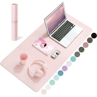 Leather Desk Mat Pink Solid Color Mousepad Non-Slip Waterpro