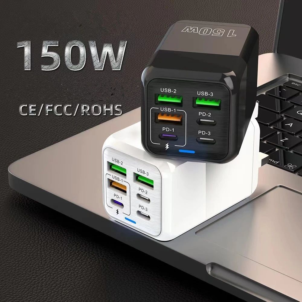150W 6 Ports Pd QC 4.0 Usb C Quick Charger Wall Adapter Super Quick Charging For Iphone Samsung Ipad
