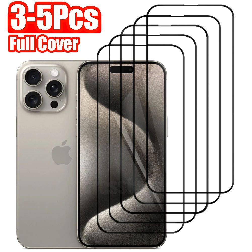 3-5Pcs Full Cover Screen Protector For iPhone 15 14 13 12 11 Pro Max Protective Glass For iPhone X X