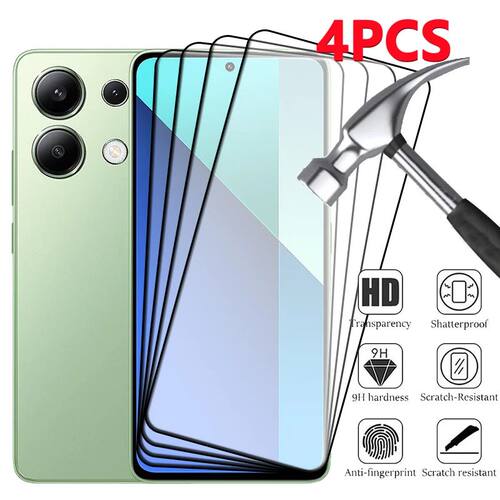 4Pcs For Redmi Note 13 4G Glass Redmi Note 13 4G Tempered Glass Full Cover Glue 9H Screen Protector