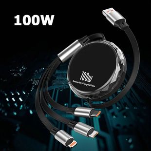 Retractable 100W 3In1 Multi Type C Charger Cable USB to Micro USB C Super Quick Charging Cord for iP