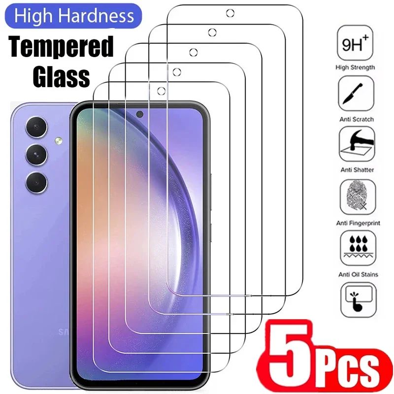 5Pcs Tempered Glass Screen Protector for Samsung Galaxy A54 A13 A53 A52 A12 A22 A33 A32 A51 A52S A73