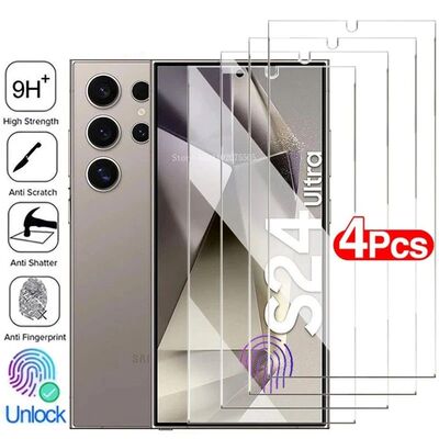 4PCS Tempered Glass For Samsung Galaxy S24 Ultra S24+ Plus Fingerprint Unlocking Screen Protector S2