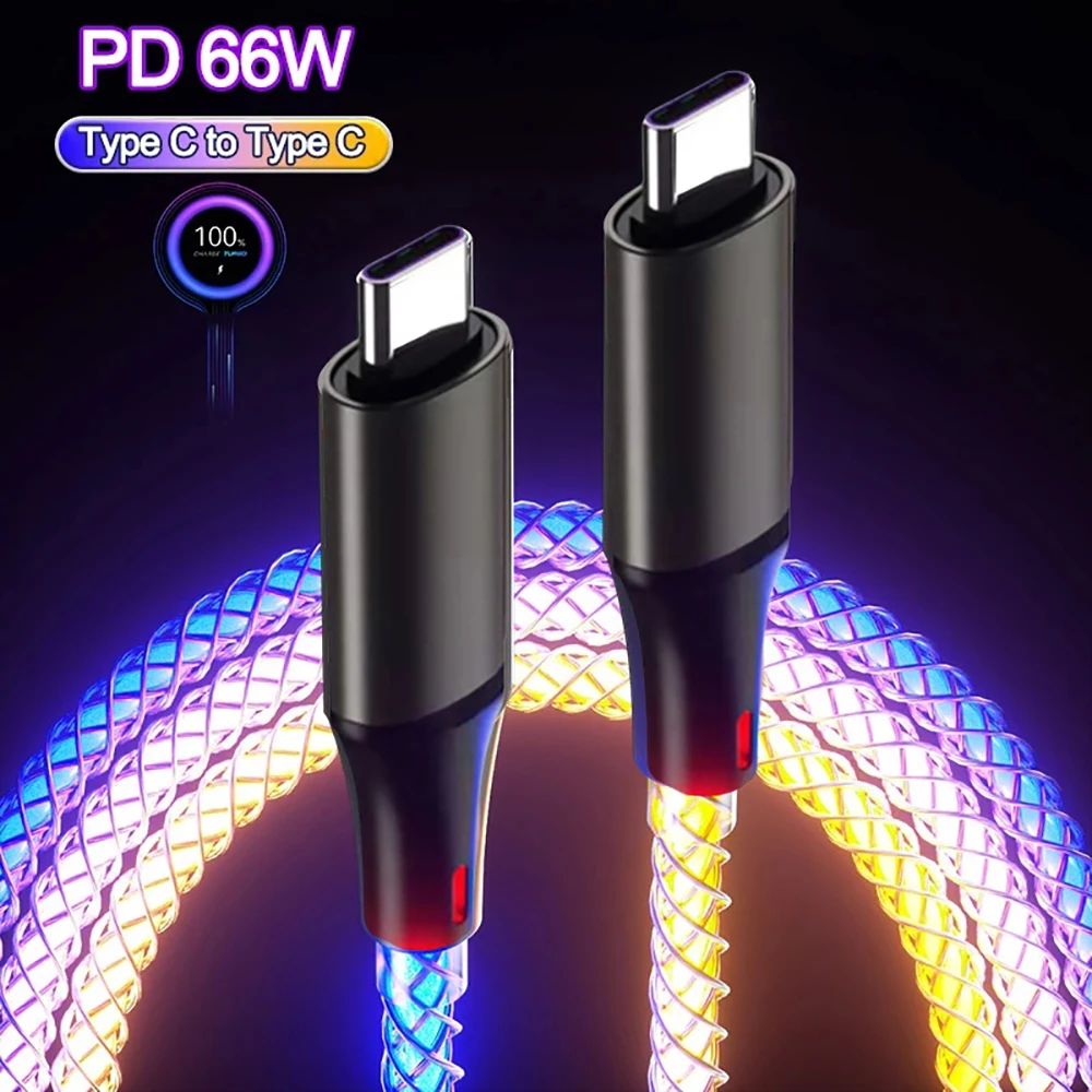 6A Quick Charging RGB Breathing Luminous Gradient Light Data Cable 66W TYPE-C Charger For iPhone 16