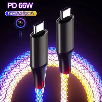 6A Quick Charging RGB Breathing Luminous Gradient Light Data Cable 66W TYPE-C Charger For iPhone 16