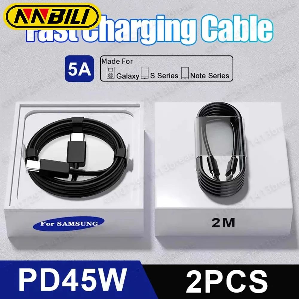2PCS PD 45W USB C Cable For Samsung Galaxy S20 S22 S23 Ultra Note 10+ 5G A54 5G Super Quick Charging