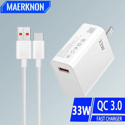 USB Charger 33W Quick Charging EU/US Plug Wall Charger 6A Type C Cable For Redmi K30 K40 iPhone Quic