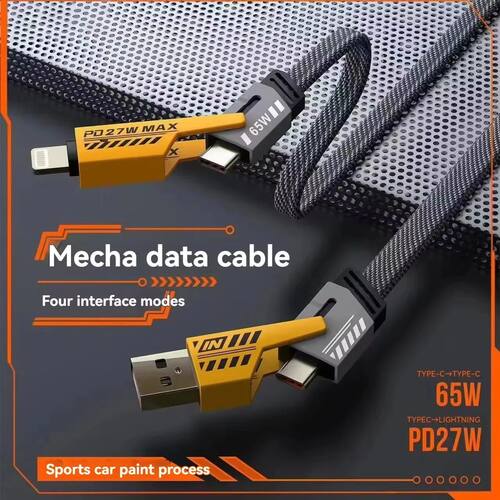 4In1 USB-C PD 65W Quick Charging Cable and Data Synchronizer with Type-C/USB Type-A for Laptop IPhon