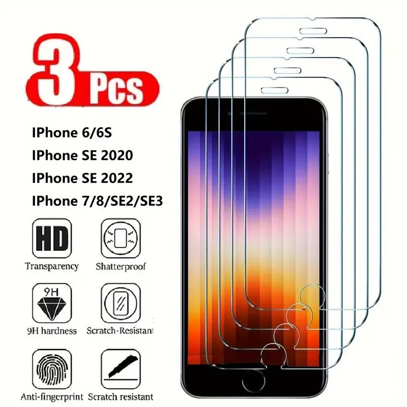 3Pcs Screen Protector For iPhone 7 8 6 6S Plus SE Tempered Glass