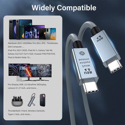 240W USB C to USB C Super Quick Charging Data Braided Cable with 8K Video Transfer 40Gbps Speed For