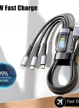 100W 3-in-1 Cables 5A Quick Charging USB To Type-C Micro Wire Data Cord For Samsung iPhone Quick Cha