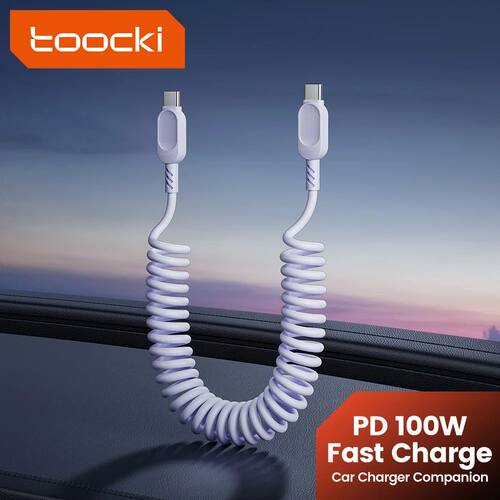 100W 6A Spring Quick Charging Cable USB Type C Quick Charging Data Cord PD27W C-L/A-L Car Charger Ca