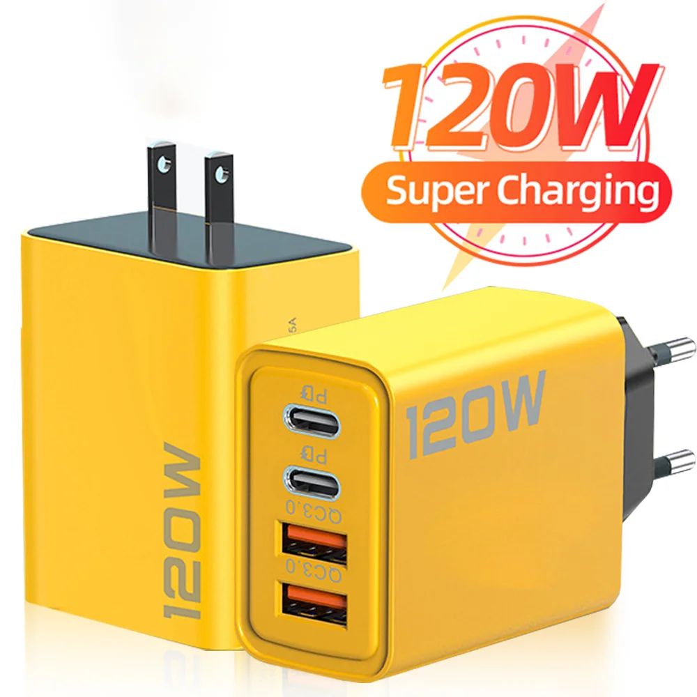 Total 120W 4 Ports USB C Charger Quick Charging Mobile Phone Charger Adapter For iPhone Samsung Huaw