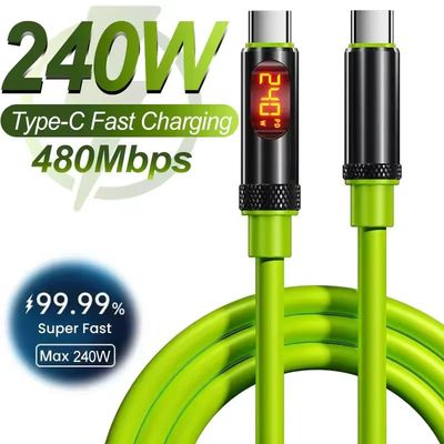 240W USB C To Type C Cable LED Display Quick Charging Cables Dual Type-C PD 27W Lightning Charger Da