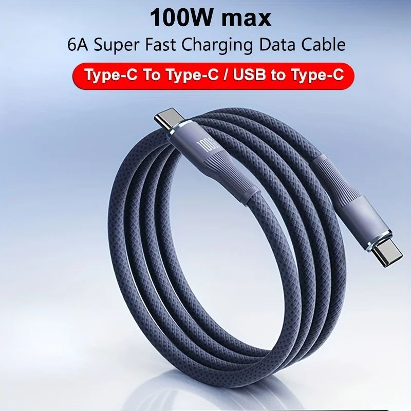 100W 6A Max Type-C/USB to Type-C Super Quick Charging Data Cable For Samsung S24 S23 14pro 13 Redmi