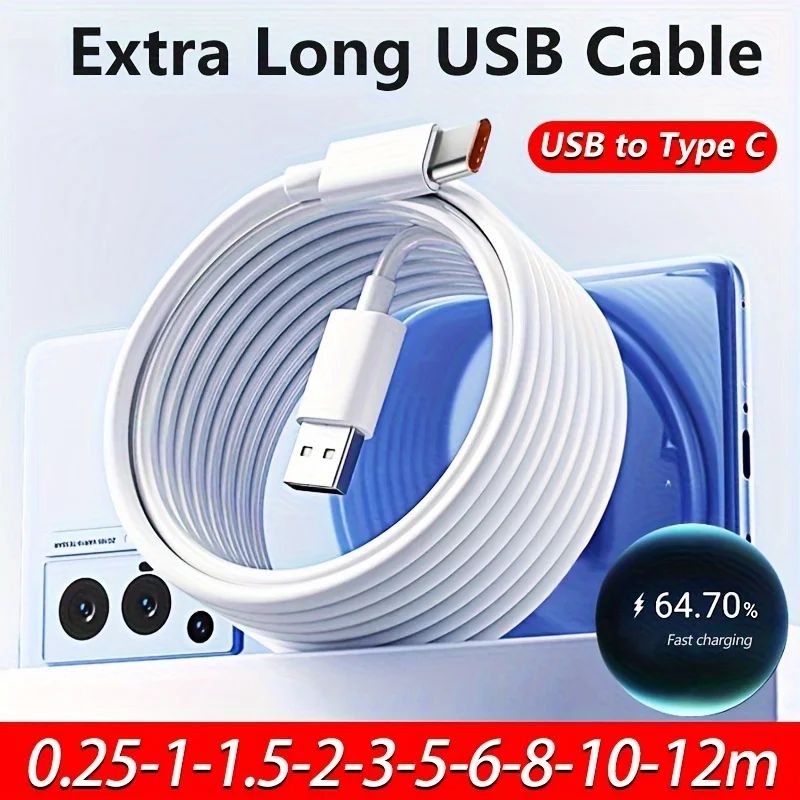 Extra Long USB-C Quick Charging Cable For Galaxy S24 S23 S22 13 Redmi Honor OPPO VIVO Oneplus Androi