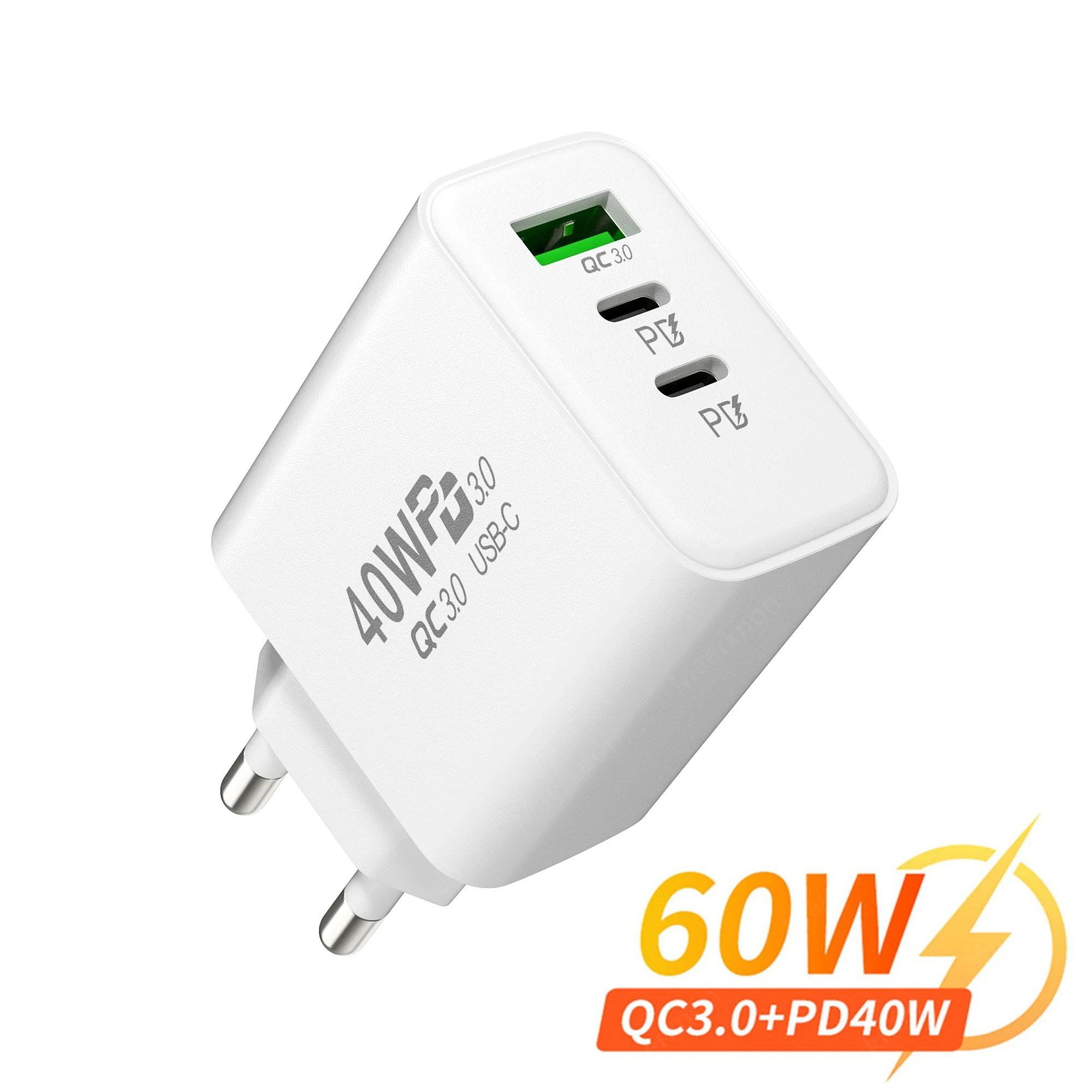 PD 60W Quick USB Charge Charger 3Ports EU/US Plug Wall Charger Adapter For iPhone 14 13 Huawei Samsu