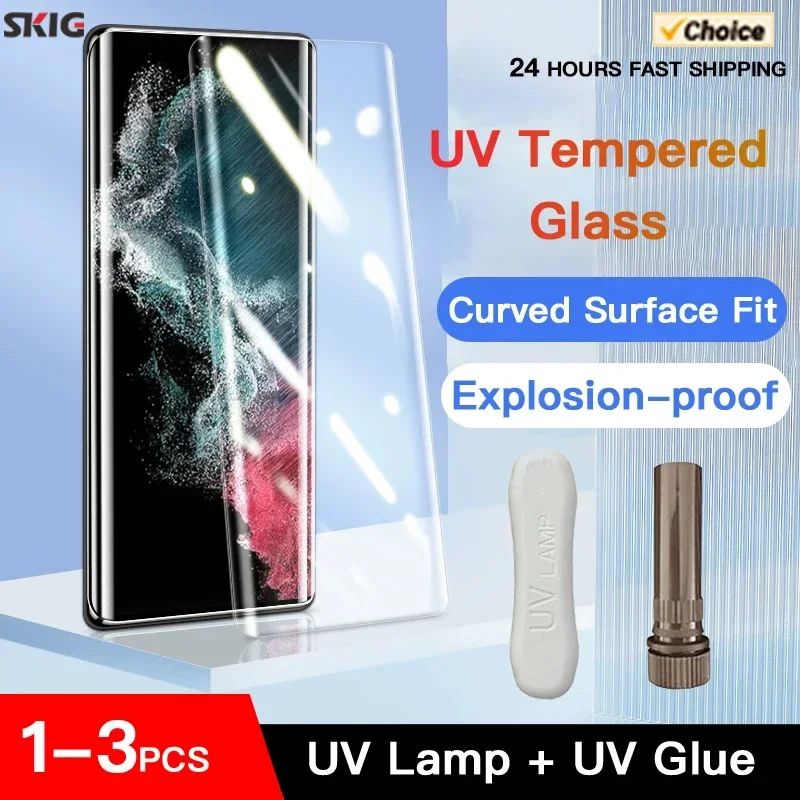 UV Tempered Glass Film For Samsung Galaxy S24 S23 S22 S21 S20 Ultra Plus Full Curved For S24Ultra Sc