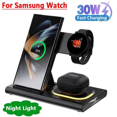 30W Wireless Charger Stand 3In1 Night Light For IPhone Samsu
