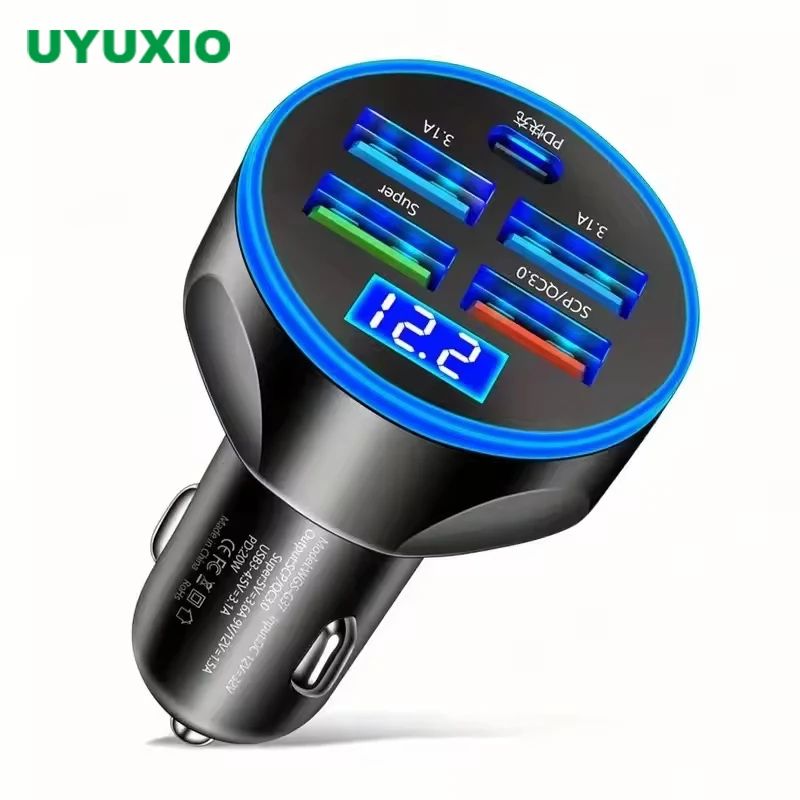 250W 5In1 USB Car Charger Type C PD 12V Cigar Jack Quick Charging Adapter for iPhone 12 Pro Max 14 P
