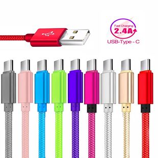 2.4A USB A to Type C Nylon Braided Charger Cable For Samsung Huawei Android Type C Quick Charging US