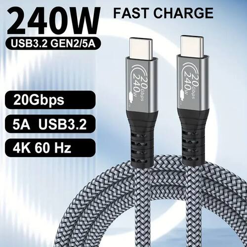 USB4 240W 40Gbps Type-C Full Function Data Cable Super Quick Charging 8K Video Display for Thunderbo