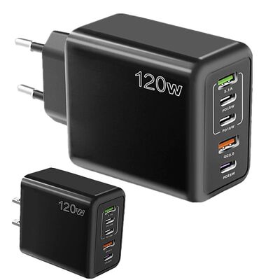 120W PD Charger 5 Ports USB Quick Charge PD QC3.0 USB C Phone Charger Type C Adapter For iphone Sams