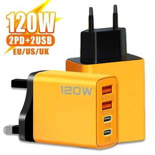 Dual PD USB Charger Adapter 120W Quick Charging Phone Chargers Type-C Power Adapter EU/US/UK Plug fo