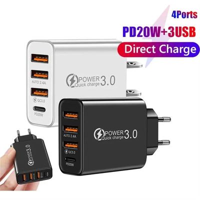 USB Wall Charger Block 4 Port PD QC Quick Power Adapter Type C Charging Plug for iPhone iPad Samsung
