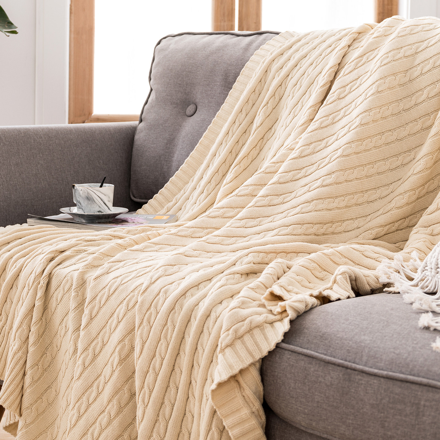 北欧纯棉针织毛毯办公室午睡沙发学生宿舍毛巾被冬季加厚披肩盖毯