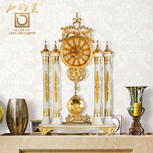 纯铜座钟客厅简约现代台钟别墅玉石摆钟欧式创意静音玄关装饰钟