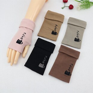 卡通保暖露指学生写字半截无指护腕秋冬季 韩版 半指手套男女士时尚