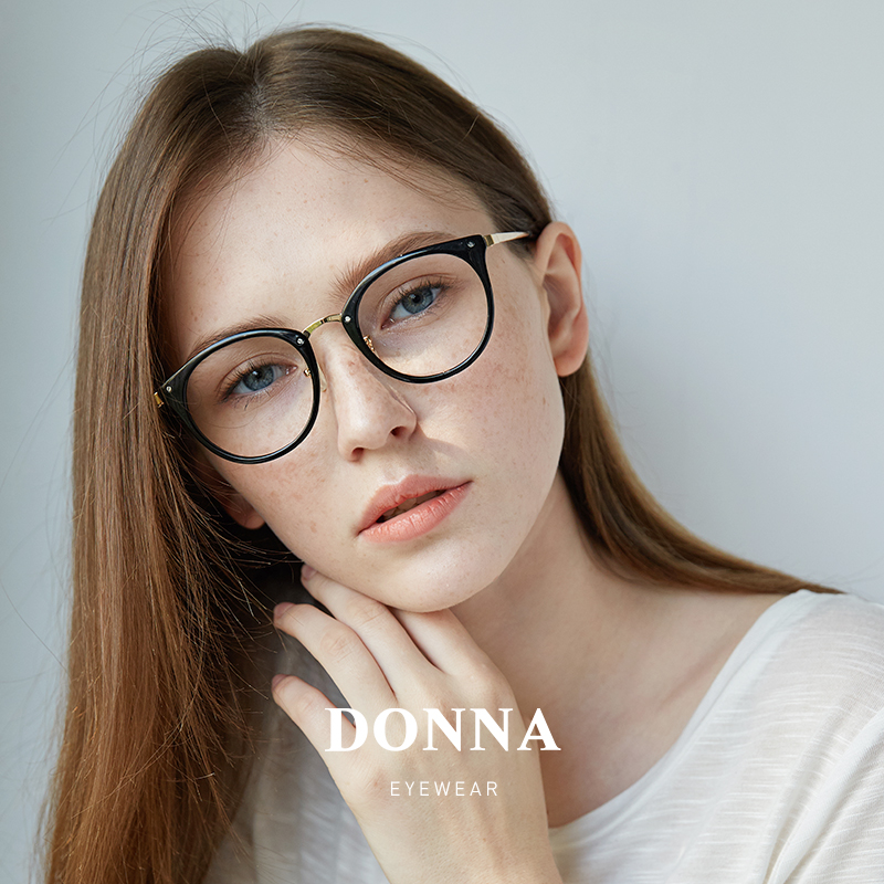 DONNA哆哪防蓝光眼镜框复古圆形近视眼镜女可配度数女高级感DN08