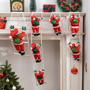 圣诞老人爬梯吊饰圣诞节装饰品店铺橱窗挂饰场景布置圣诞树小挂件