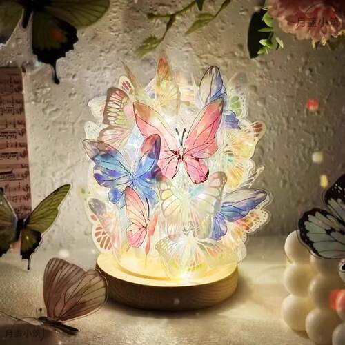 蝴蝶小夜灯手工diy材料包卧室氛围灯摆件送女友闺蜜38节生日礼物