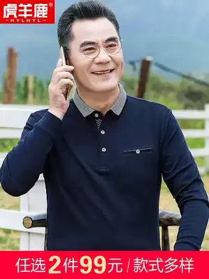 Dad cotton t-shirt men's long-sleeved middle-aged men's large size thin men's middle-aged loose summer father clothes