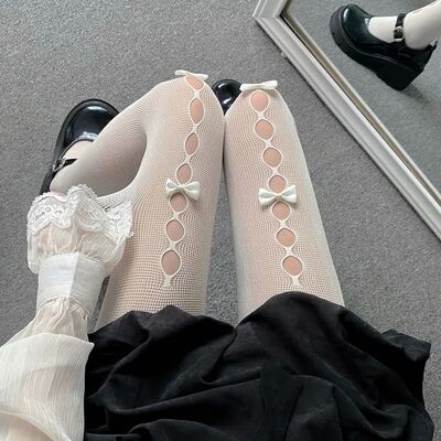 Japanese Sweet Lolita Tights Women Kawaii White Bow Panty So