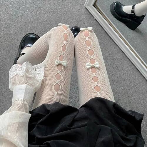 Japanese Sweet Lolita Tights Women Kawaii White Bow Panty So