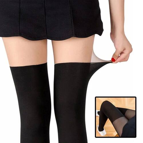 Fake Over-the-Knee Velvet Tights for Women - Sheer Top and O