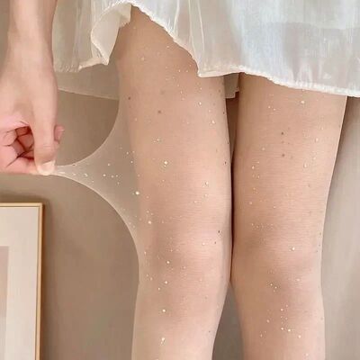 Sexy Shiny Sequins Women Translucent Elastic Tights Long Leg