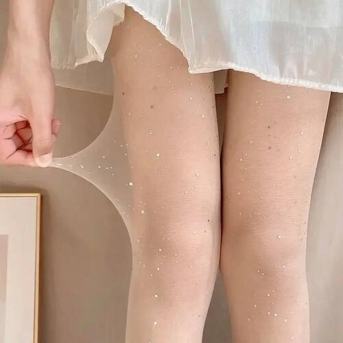 Sexy Shiny Sequins Women Translucent Elastic Tights Long Leg