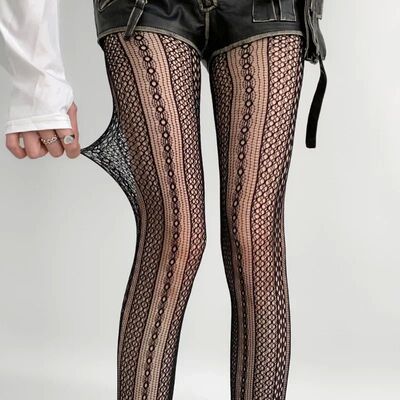 New Women's Sexy Striped Vertical Grain Lace Tights Hollow O