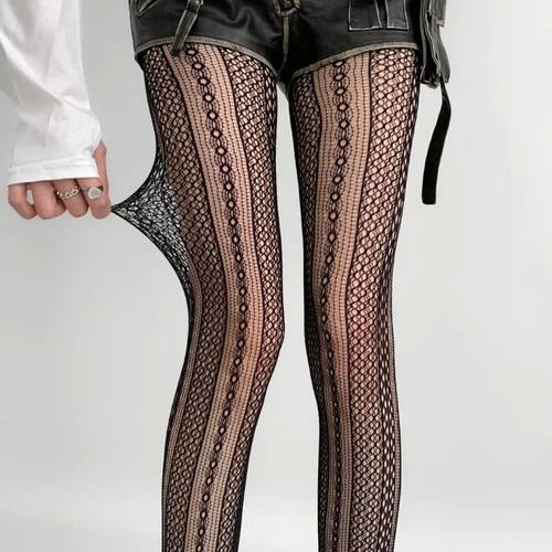 New Women's Sexy Striped Vertical Grain Lace Tights Hollow O