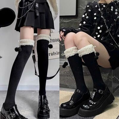 Lamb Wool Over Knee Socks Leg Winter Warm Long Stockings Cut