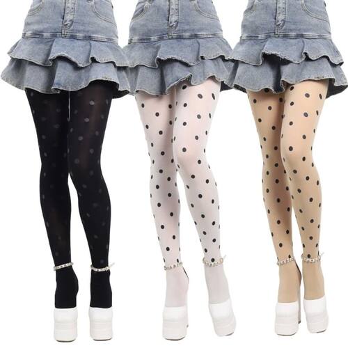 Vintage Dot Patterned Opaque Stockings Pantyhose Silky Foote