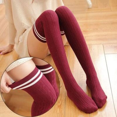 Women's Knit Cotton Stockings Female Thigh High Over The Kne