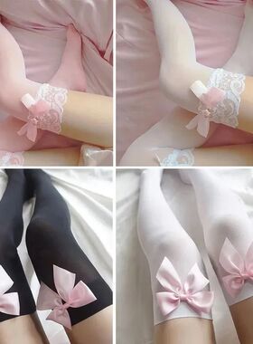Big Pink Bowknot Lovely Thigh High Knee Sexy Stockings Girls