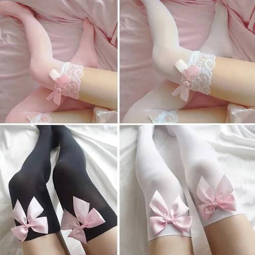 Big Pink Bowknot Lovely Thigh High Knee Sexy Stockings Girls